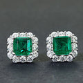 Luxury Female Emerald Green Square Earrings Sterling Silver Wedding Vintage Prom Emerald Studs for Women