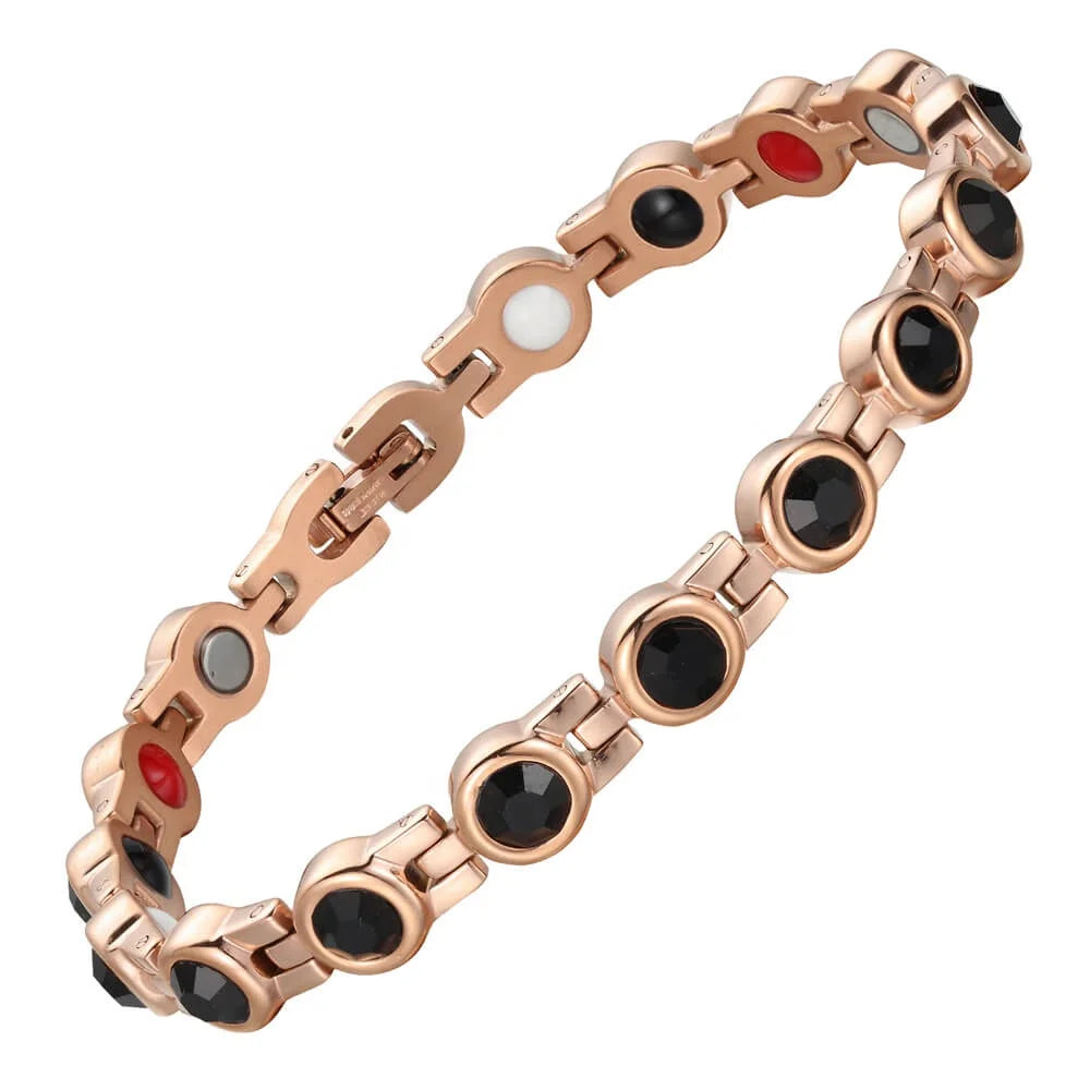 BioMagnetic Jewelry Hot Sellers for Amazon Stainless Steel Magnetic Adjustable Black Crystal Bracelet for Arthritis Pain Relief