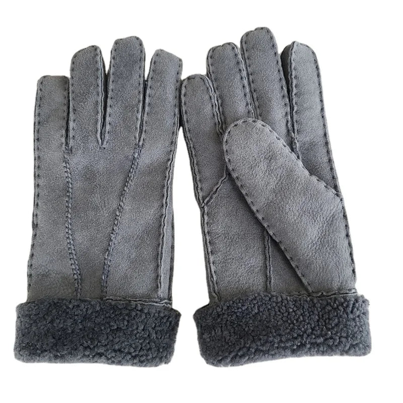 Sample Support High Quality Winter Men Women Hand-sewing Shearling Australia Sheepskin Patch Gloves