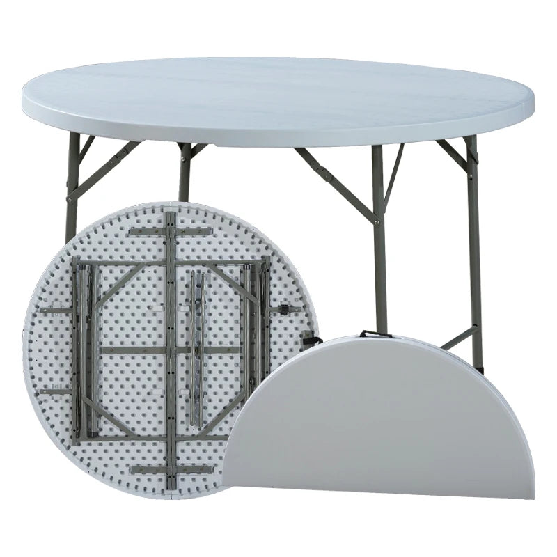 OEM 4 Foot 122*74 Fold-In-Half Round HDPE Table 4ft 122x122x74cm White Portable Indoor Outdoor Tables Handle Modern Design Style