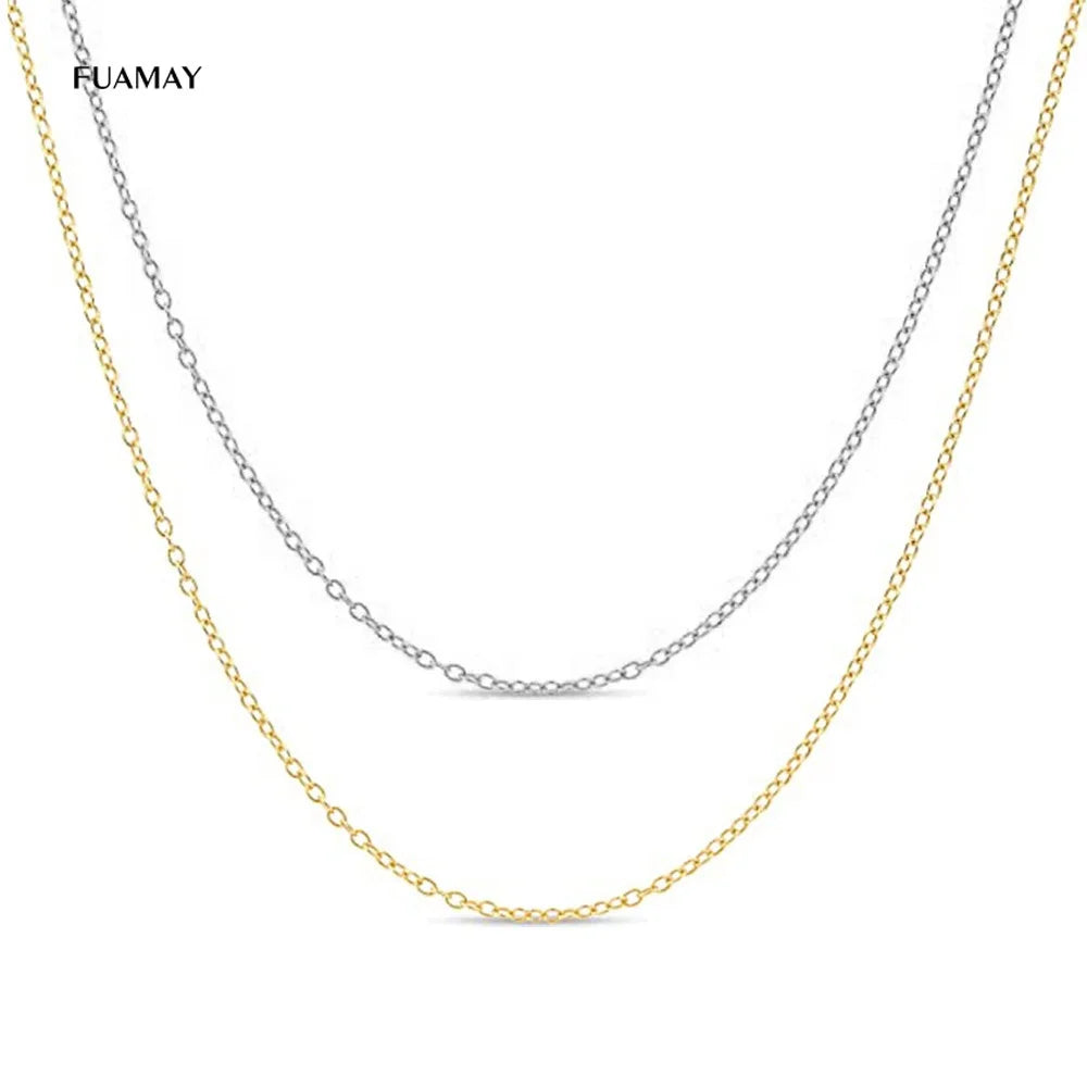 FUAMAY Fine Chains Necklaces 925 Sterling Silver Long Adjustable Necklace Chains S925 Curb Necklace 14K 18K Chain