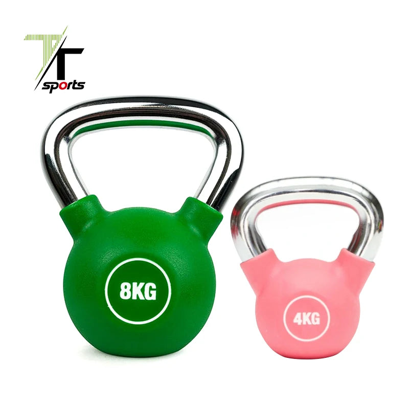 China Manufacture Color Coated Kettlebell Competition Kettlebell Set Free Weights Custom Chrome Handle Colorful PU Coated Kettle
