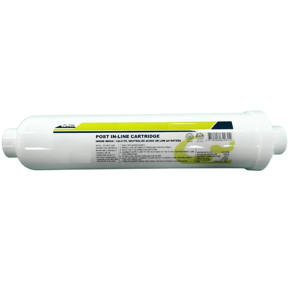 10" In-line FNPT Reverse Osmosis Calcium Carbonate Alkaline Cartridge for Outdoor Household & Hotel Use Adjusts Water PH 50 GPD