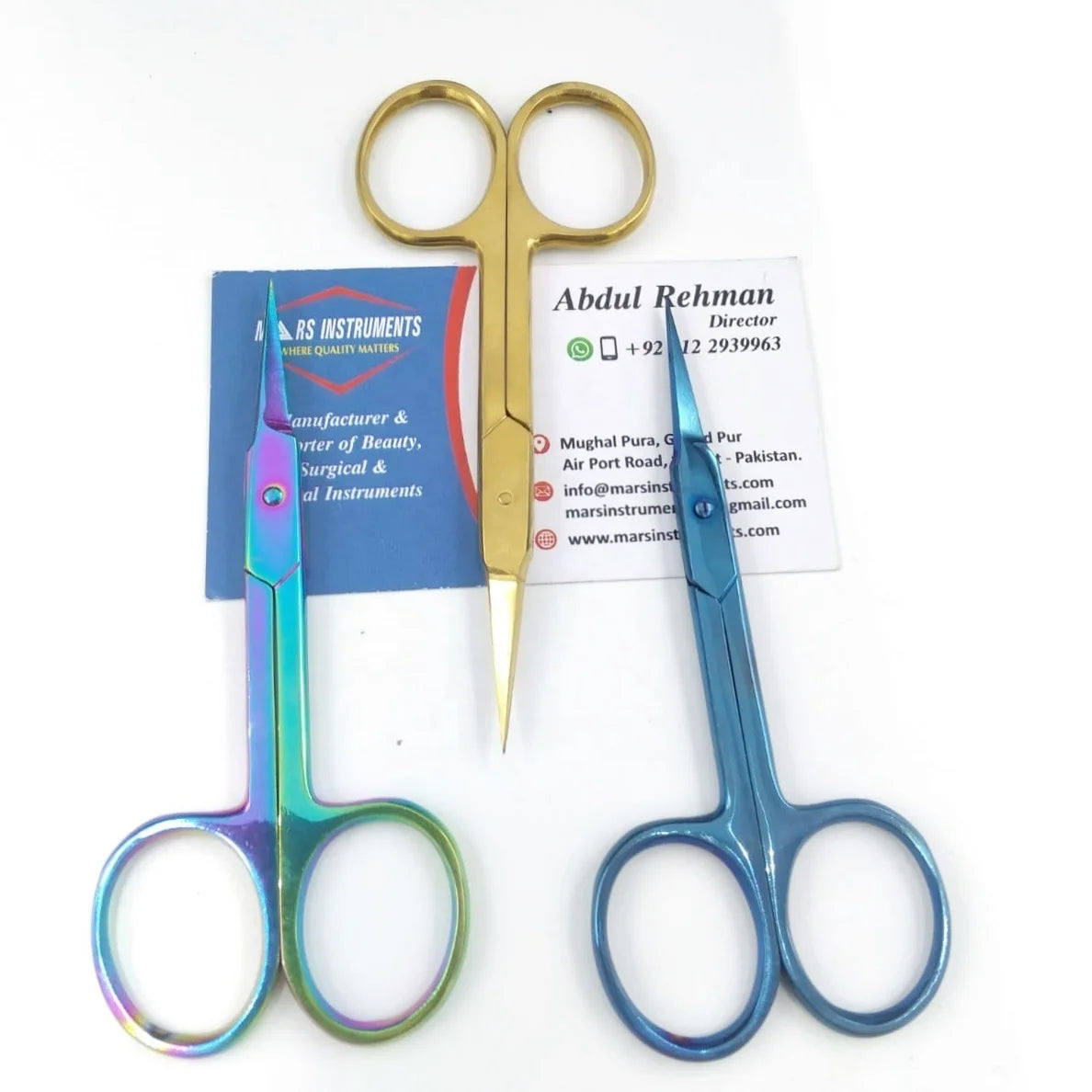 Manicure Nail Scissors Eyelash Eyebrow Sharp Point Scissors Plasma Colors Multi and Gold