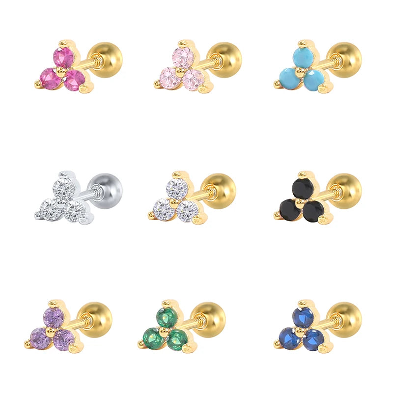 ROXI 2021 Korean Fashion S925 Sterling Silver Pierced Ear Hole Triangle Set Diamond Ear Stud Women