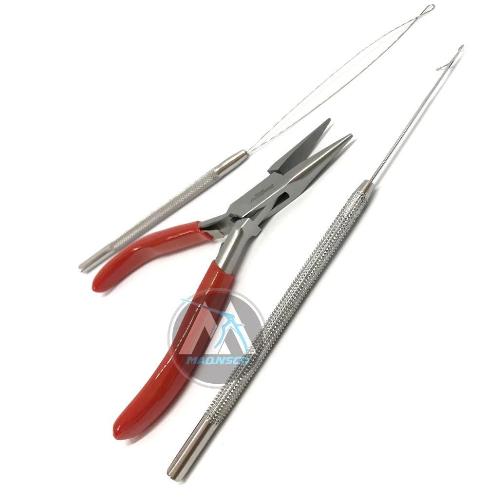 MAQNSCO Stainless Steel Micro Ring Hair Extension Tools Kit with Pulling Hook Loop Remover Pliers Micro Beads for Commercial Use
