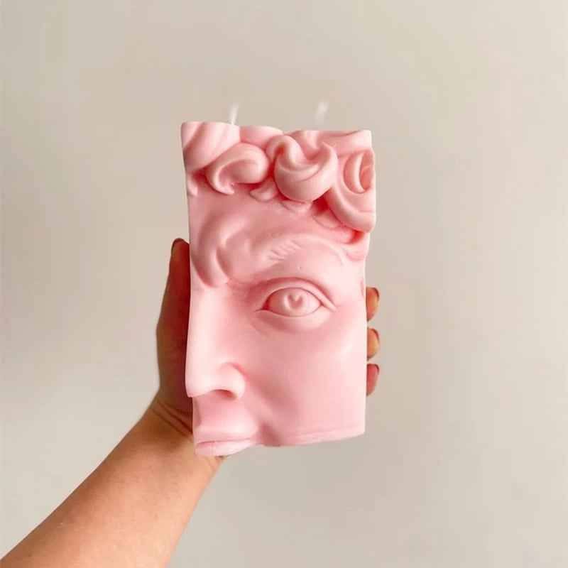 D149 Newest 3D Body Art Face Silicone Mould Greek Statue Sculpture Half Head Lips Mouth David Candle Molds for Home Decoration