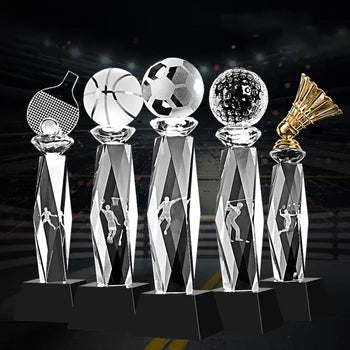 Pujiang Wholesale K9 Blank Crystal Golf Trophy Custom 3d Laser Engrving Crystal Golf Balls Trophy for Golf Sports Events