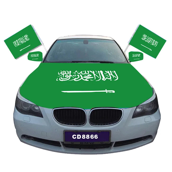 Factory Wholesale Sublimation Event Flag Car Hood Saudi Arabia Team Customized Saudi Arabia Car Cover Flag