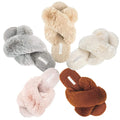 Cross Strap  Open Toe Home Warm Women Fashion Cozy Plush Faux Fur Fuzzy Cozy Fluffy slippers