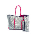 Women Sporty Large Tote Bag Cream Spotted Neoprene Tote Travel Pool Bag for Gym Tote Shopping Beach Fashion Perforated Neoprene