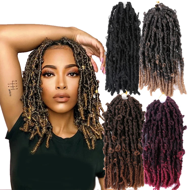 Synthetic Butterfly Locs Hair Crochet Braids Distressed 14inch Faux Locs Crochet Braids Pre-twisted Butterfly Locs MegaBDM