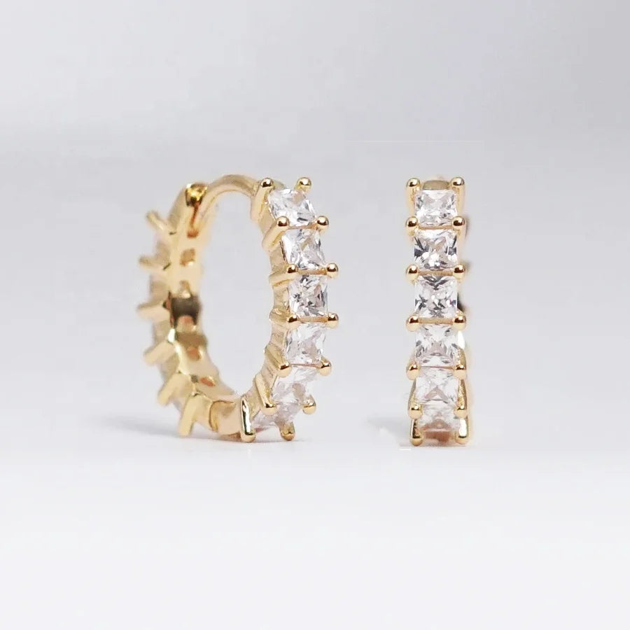 LOZRUNVE 925 Silver Jewelry Manufacturer Colorful Cubic Zircon Princess Cut Square Eternity Huggie Hoop Earring