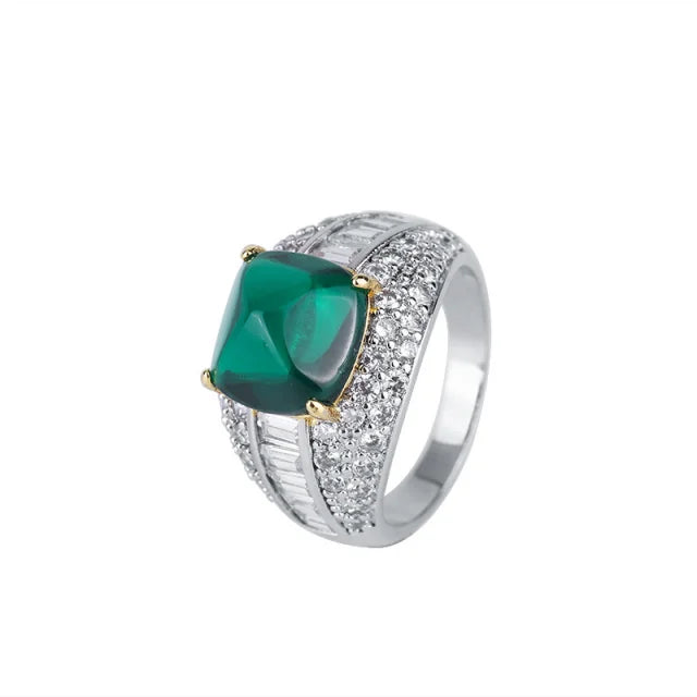 Women's Fine Jewelry 925 Sterling Silver Cubic Zirconia Ring Classic Chunky Gemstone Wedding Engagement Party Jewelry Rhodium