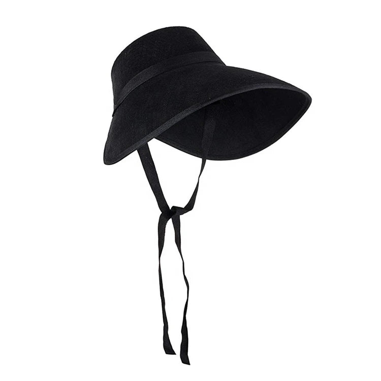 Haiwin Party Supplies Black Medieval Victorian Felt Bonnet Hat for Women