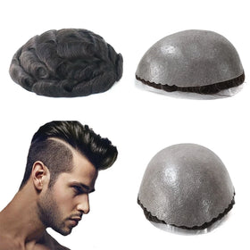 Stock Durable Knotted Skin PU 12-14mm Human Hair Toupee Male Hair Replacement Hair Prosthesis for Men