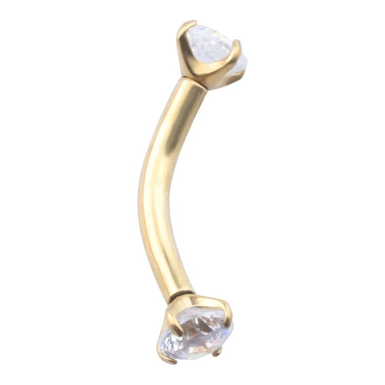 ASTM F136 Internally Threaded Mini Banana Ring Titanium Eyebrow Piercing Jewelry with Zircon & Claw Setting Body Jewelry