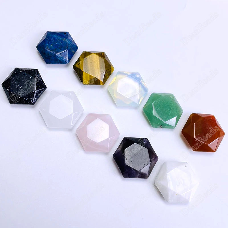 New Bulk Natural Gemstone Faceted Hexagram Stone Pendant The Seal of Solomon Power Crystal Pendants for Jewelry Making 25mm