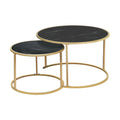 Minimalist Home Furniture Metal Nesting Tables with Black Glass Tops Round Sofa Table Tempered Glass Coffee Table