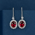 Vintage Oval Cut White Gold Natural Gemstone Earrings Red Ruby Earring for Women