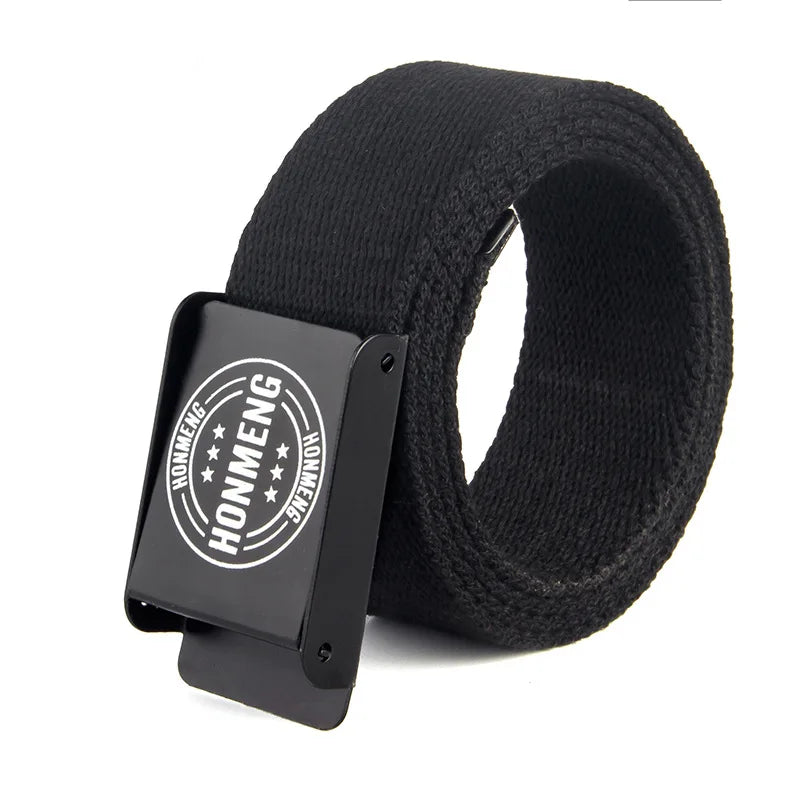 Custom Logo 50'' Long Fully Adjustable Canvas Web Belt Mens Golf Belt With Black Flip Top Buckle