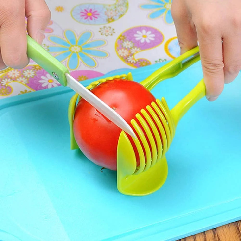 Kitchen Accessory Multipurpose Handheld Fruit Tongs Plastic Onion Vegetable Holder Lemon Cutter Tomato Slicer