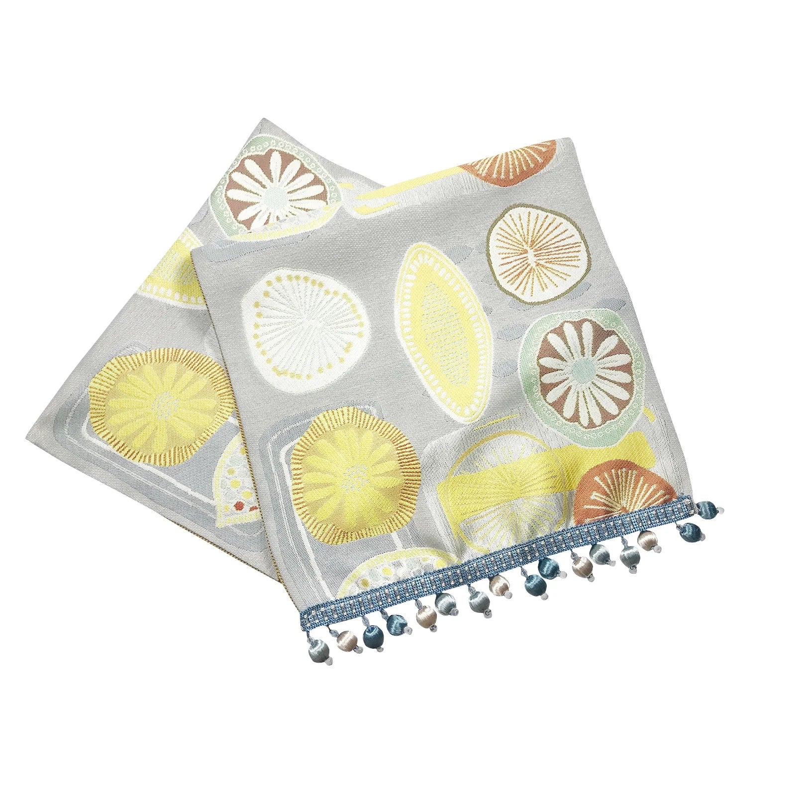 Modern Jacquard Woven Polyester Table Runner Illuminating Ultimate Gray Lemon Beaded Design Plant Pattern 13x72 Inch All-Season