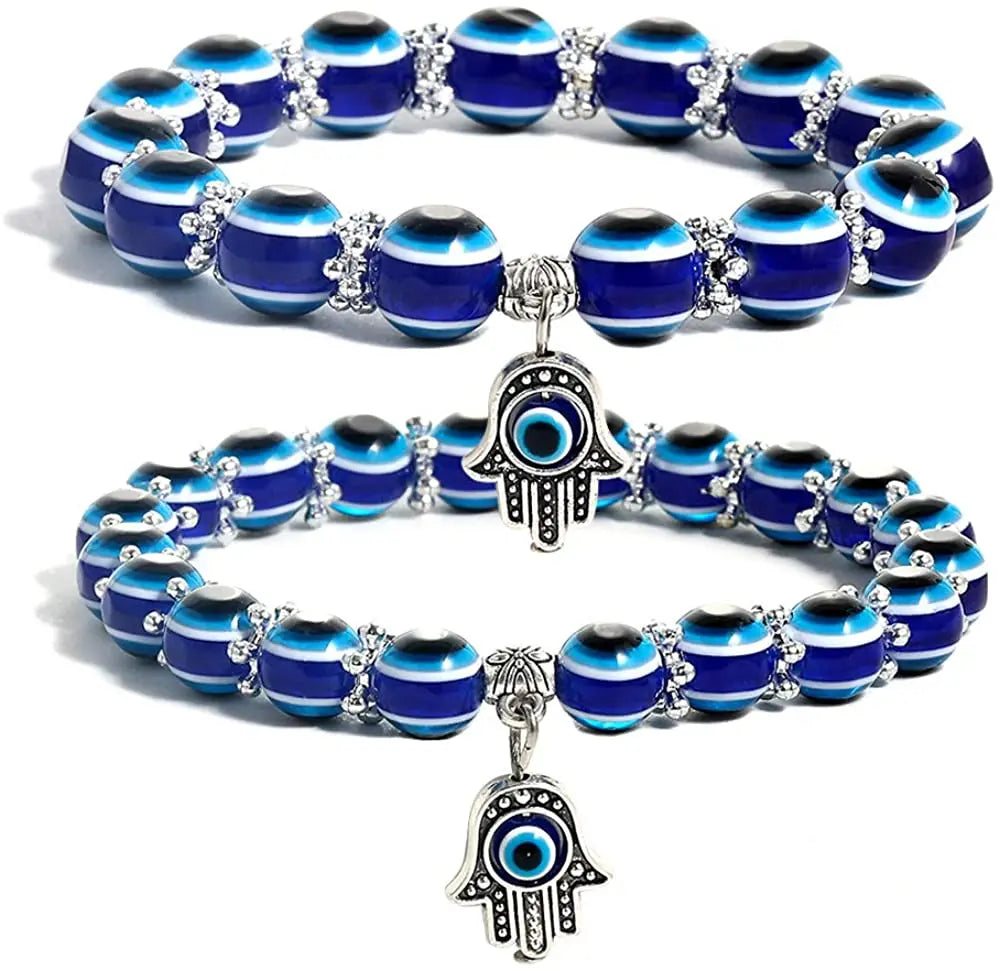 Blue Eye Evil Bead Hamsa Stretch Stone Bracelet Hand of Fatima Turkish Lucky Bracelet for  for Protection and Blessing