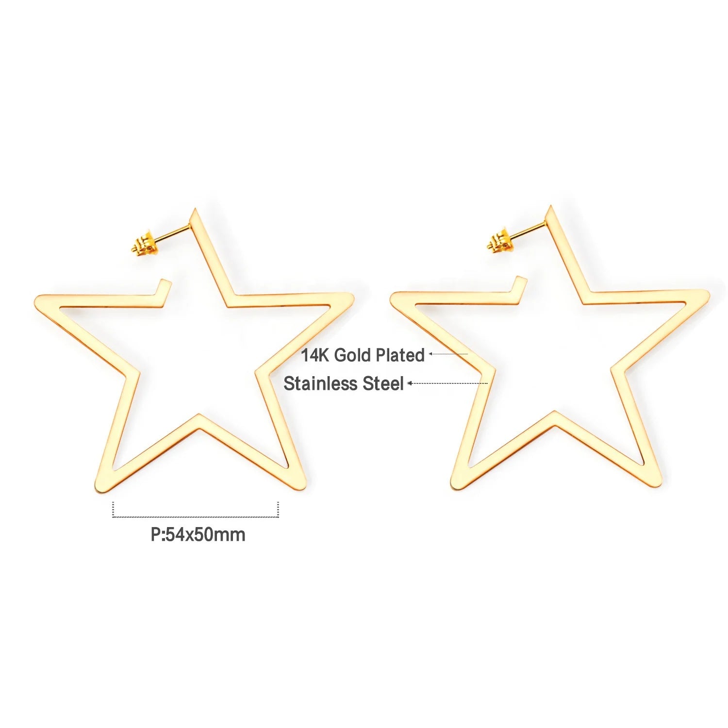 Ason Fashion Cheap Simple Star Shape Hoop Earrings 18K Gold Plated Stainless Steel Custom Thin Earring Gift Jewelry for Women