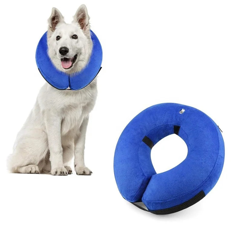 Elizabethan U-Shaped Inflatable Dog Recovery Collar for Cats and Dogs Solid Pattern with Fur Decoration Pet Pets E-Collar