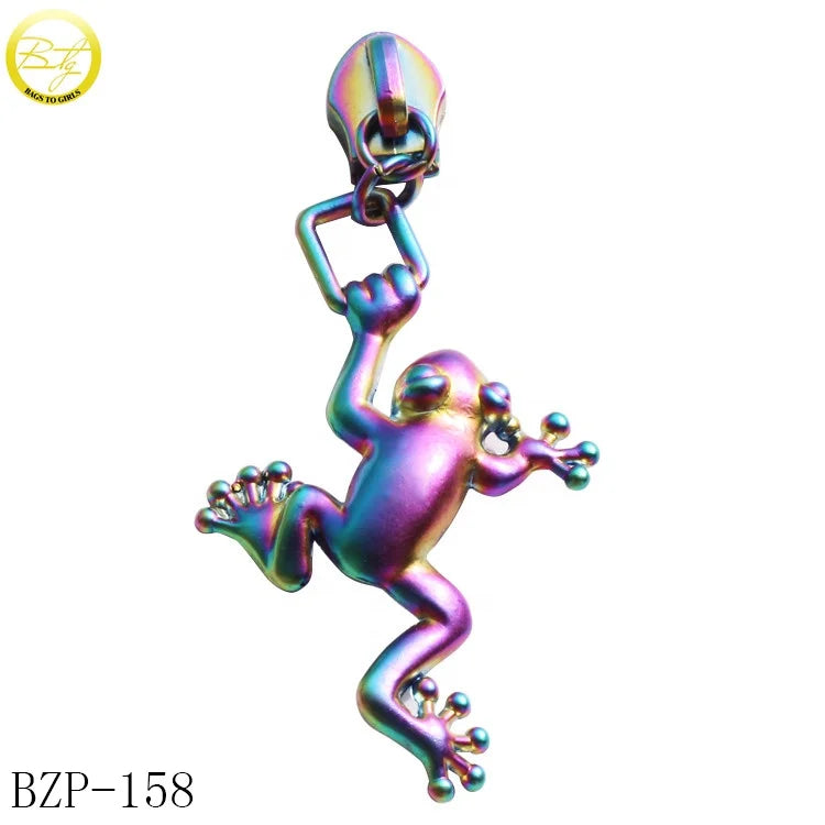 Matte rainbow 3d Frog logo Puller Hardware Blanks Decoration Garment Shoes Branded Zipper Sliders