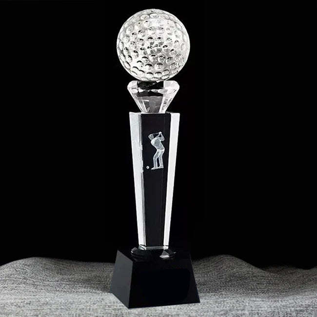 Wholesale K9 Blank Crystal Golf Trophy Golf Balls with Black Base Custom 3d Laser Engrving for Golf Sports Events