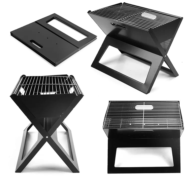 Outdoor Foldable Iron X Shape Japanese Notebook Charcoal BBQ Grill Smoker