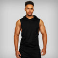 Men's Workout Hooded Tank Tops Bodybuilding Muscle Cut Off Sleeveless T Shirt Gym Hoodies Vest