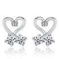 Valentine's Day 925 Sterling Silver Cz Zirconia Hollow love Heart Shape Stud Earrings