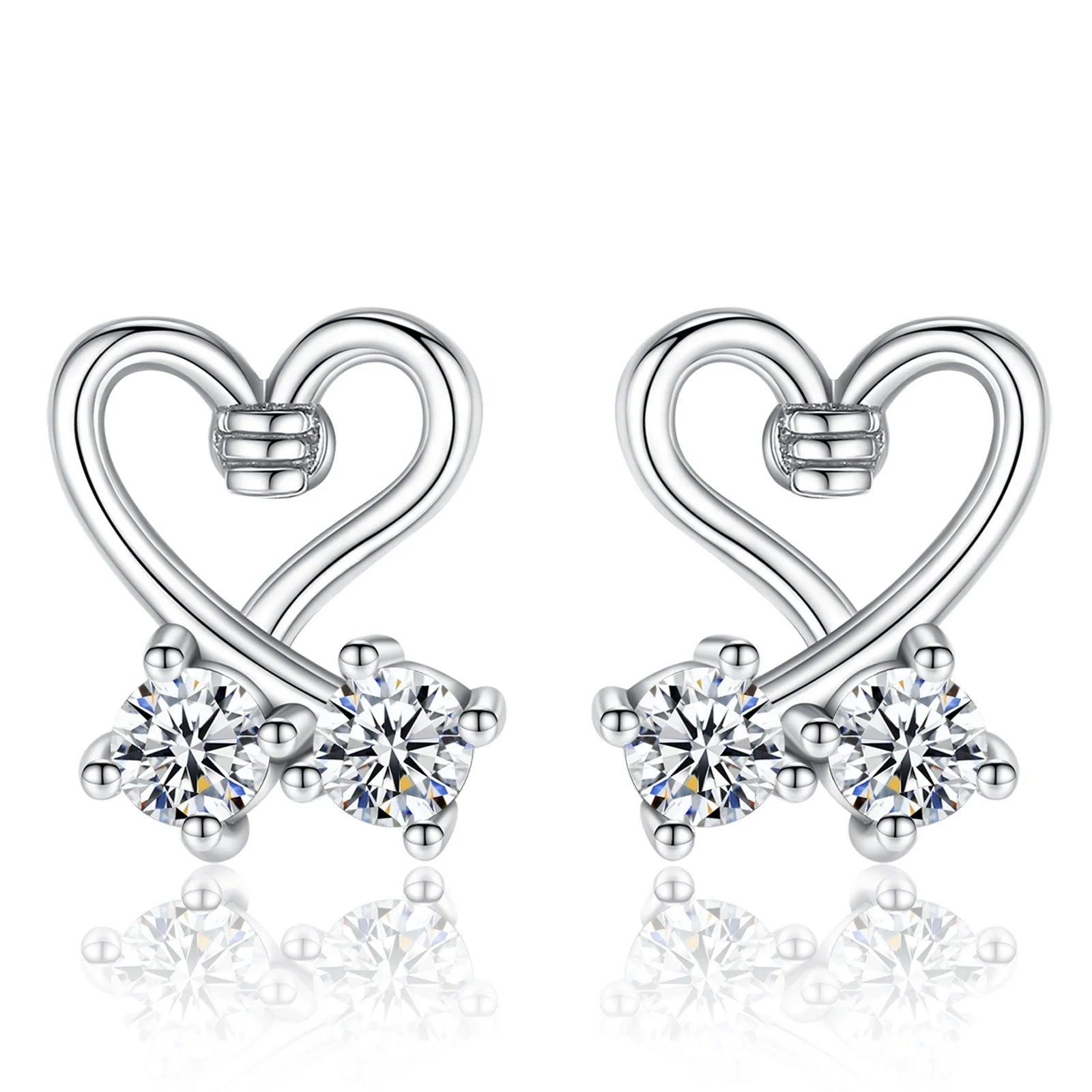 Valentine's Day 925 Sterling Silver Cz Zirconia Hollow love Heart Shape Stud Earrings