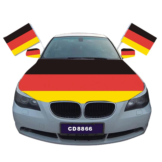 Promotional Small Outdoor Business Window Flag Pole German Car Hood Flag in Black Yellow Red Digital Printed Hand Flag