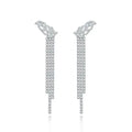 925 Sterling Silver Long Tassels Feather Tree Leaf Earrings with Zircon Fashion Drop Earrings for Wedding and Party