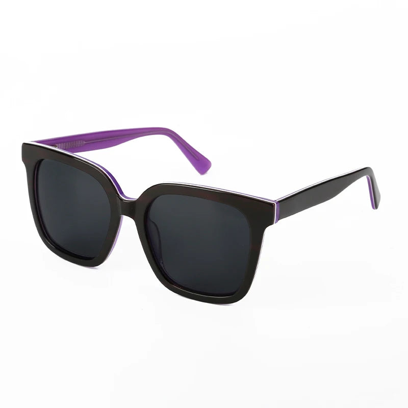 High End Classic Black Purple square TAC Polarized Customizable  Acetate Shades Sunglasses for Women Men