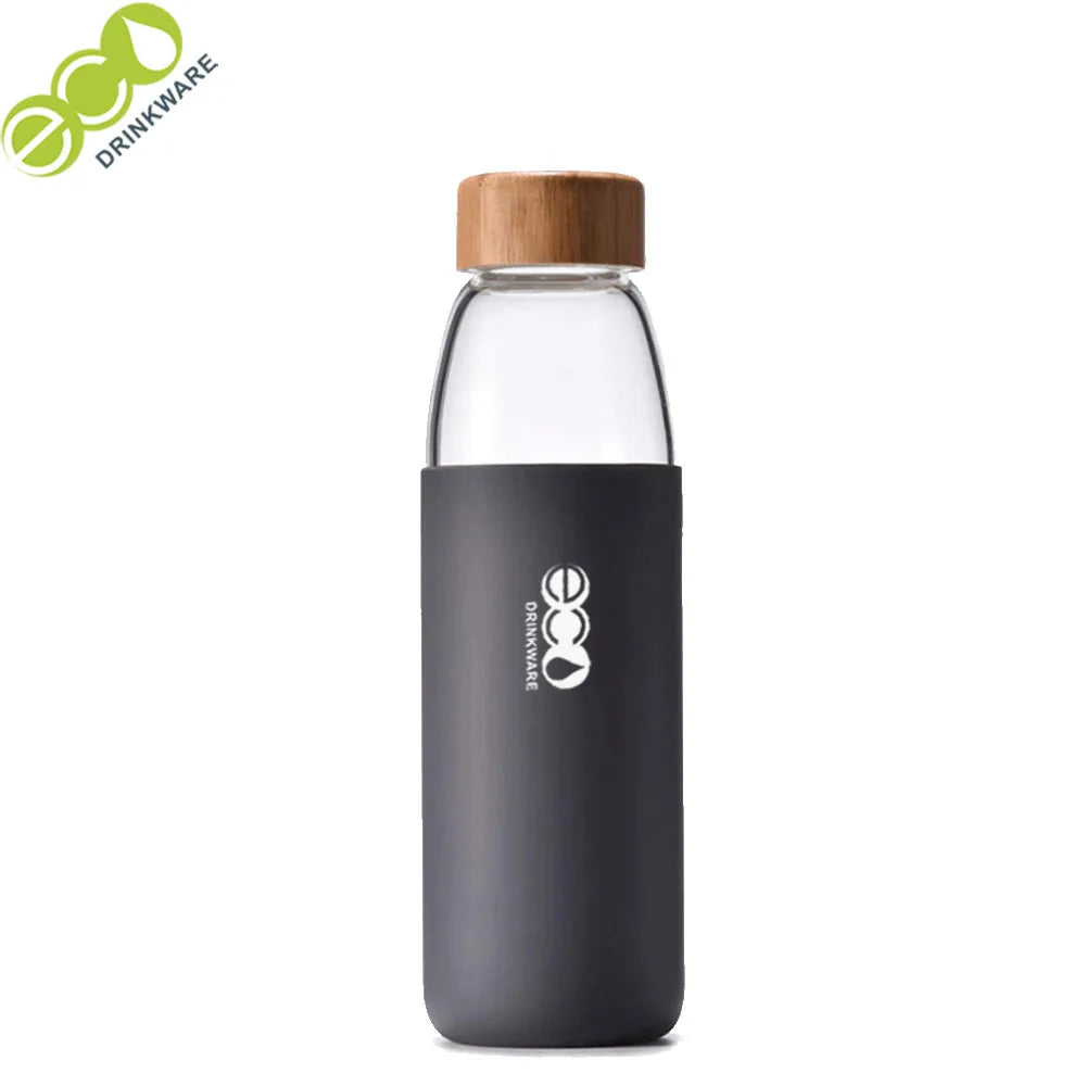 GA5040 Custom Water Silicone case Travel Packaging 500ML Glass Bottles Wholesaler No Minimum Glass Flask with Bamboo Lid