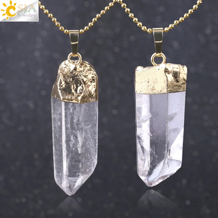 CSJA Wholesale Scalar Energy Reiky Healing Natural Rock Crystal Big Pillar Gemstone Pendant Jewelry Necklace for Women Men F804