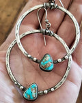 Exaggerated Big Ring Silver Dangle Earring for Women  Large Circle Eyelash Print Teardrop Turquoise Drop Earring