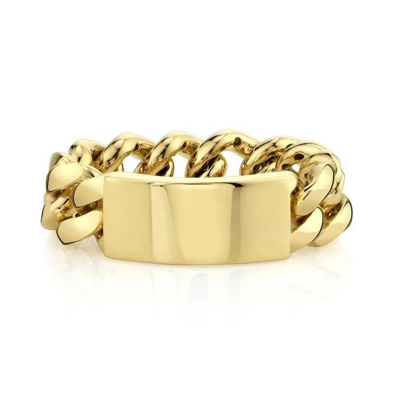 Gemnel Fancy Flat Link Band Ring 925 Sterling Silver 18k Gold Vermeil Men Jewelry