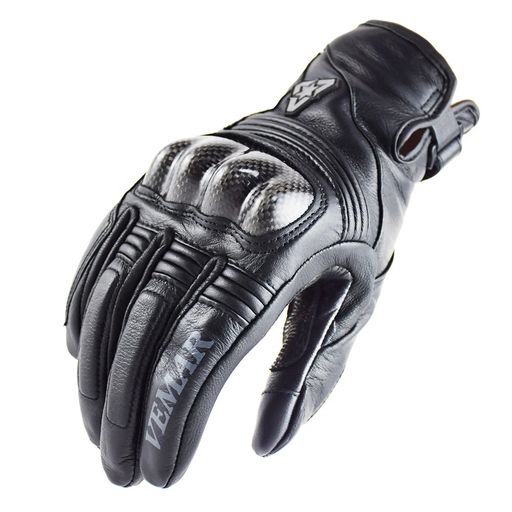 Vemar Retro Men Motorcycle Leather Gloves Touch Screen Motorbike Riding Gloves Carbon Fiber Protect Motocross MTB Bike Gloves