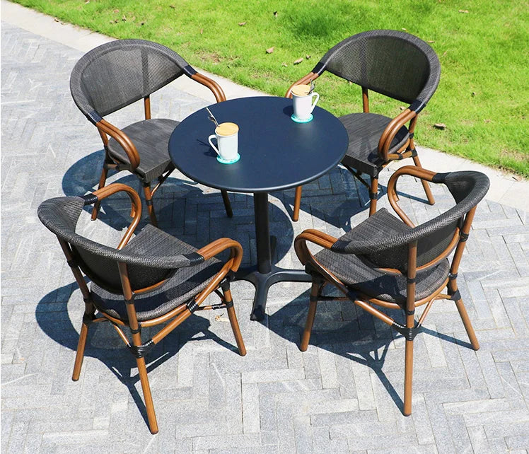 Modern Restaurant Terrace Furniture Chairs Set French Bistro Chairs Outdoor Furniture Garden Chair Rattan Aluminium Eco-friendly MegaBDM
