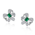 Luxury CZ Emerald Cut Stone Stud Earrings 925 Sterling Silver Rhodium Plated Trendy Women's Bling Wedding Anniversary Gift