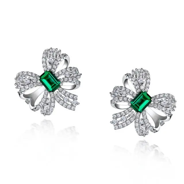 Luxury CZ Emerald Cut Stone Stud Earrings 925 Sterling Silver Rhodium Plated Trendy Women's Bling Wedding Anniversary Gift
