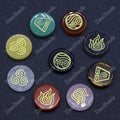 Classical 4 Flour Elements Sigils on Flat Round Natural Stone Gemstone Set for Balancing and Healing Water Fire Earth Air