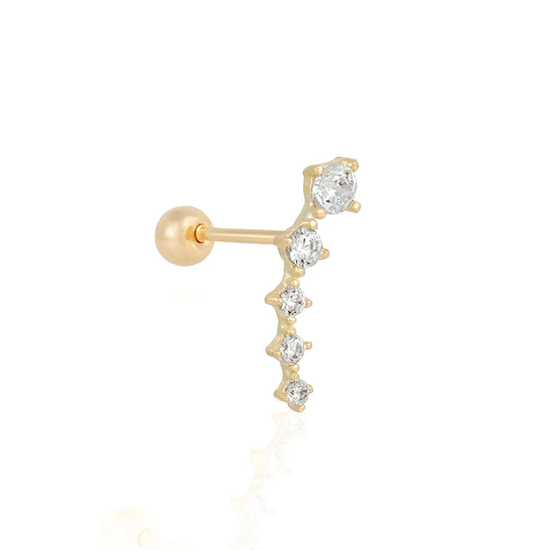 ROXI S925 Sterling Silver 18k Single Row Diamond Piercing Cartilage Earrings for Woman