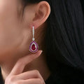 New Style 925 Sterling Silver Red Ruby Pear Drop Earrings Water Drop Ruby Earrings